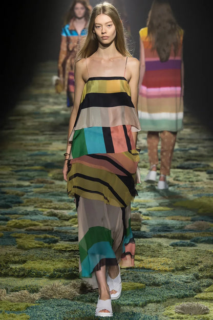 Dries Van Noten Spring 2015 Silk Rainbow Silk Skirt