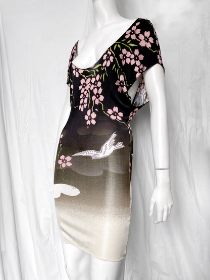 Gucci Spring 2003 Iconic Tom Ford SATC Cherry Blossom Floral Viscose Dress XS