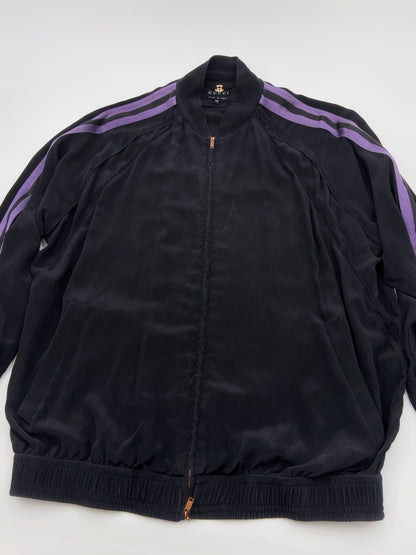 Gucci Spring 2004 Tom Ford Black Webbing Striped Crepe de Chine Silk Bomber Jacket pants tracksuit 38