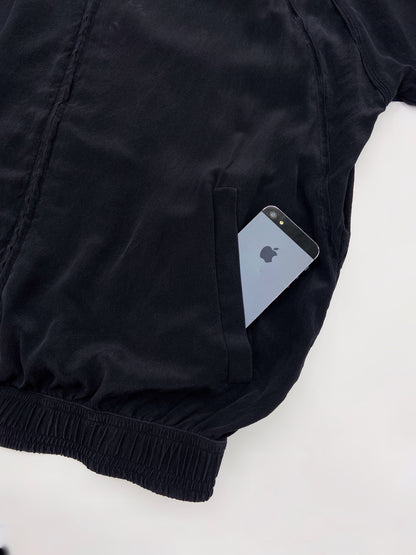 Gucci Spring 2004 Tom Ford Black Webbing Striped Crepe de Chine Silk Bomber Jacket pants tracksuit 38