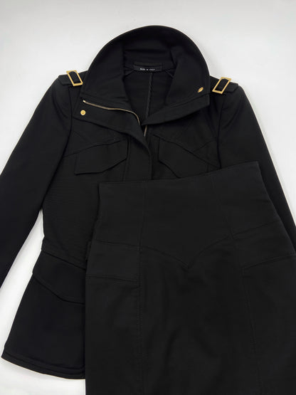 Gucci Fall 2003 Tom Ford Epaulettes Military Jacket Ruched Pencil Skirt Suit Set 38