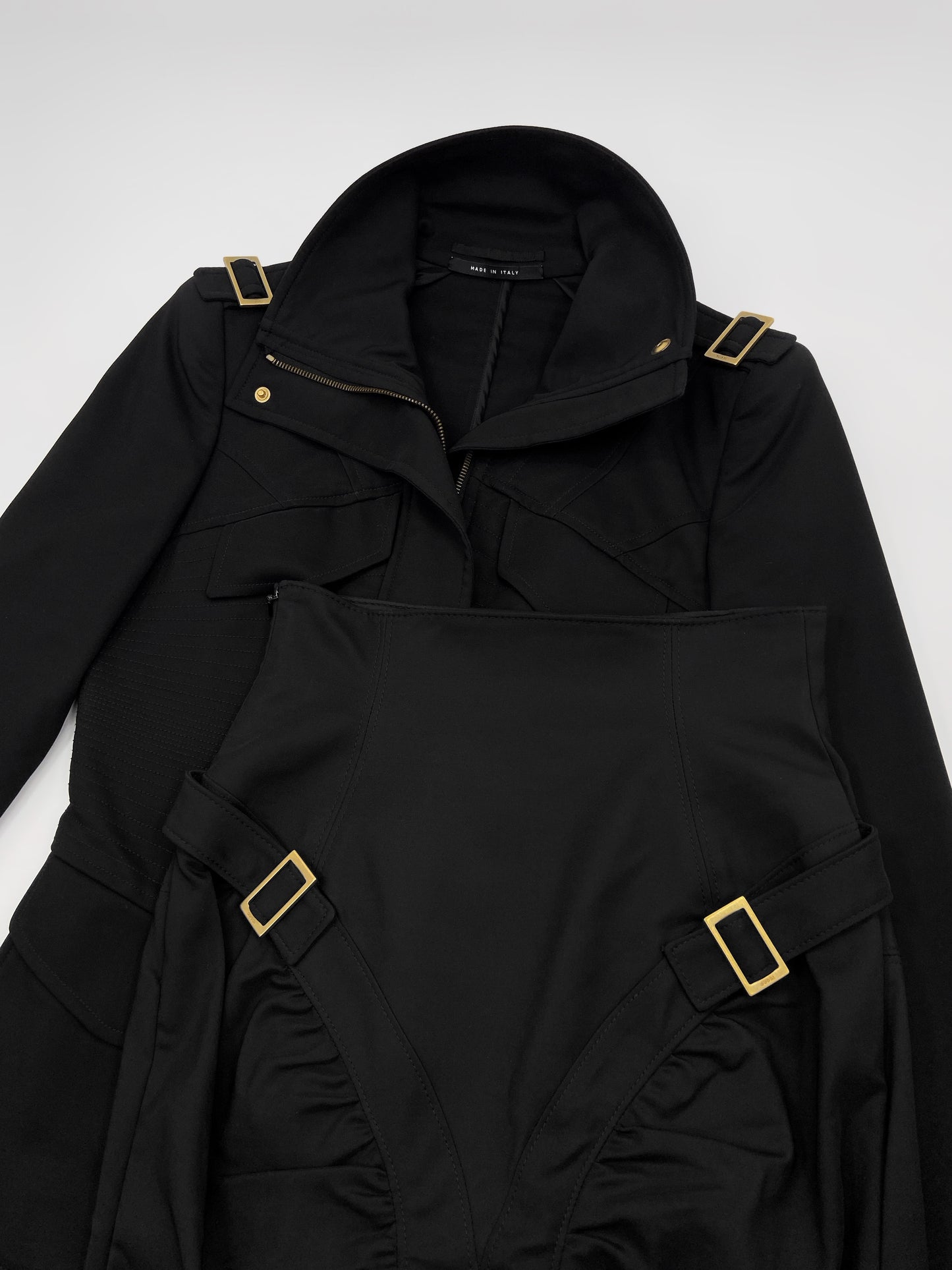 Gucci Fall 2003 Tom Ford Epaulettes Military Jacket Ruched Pencil Skirt Suit Set 38