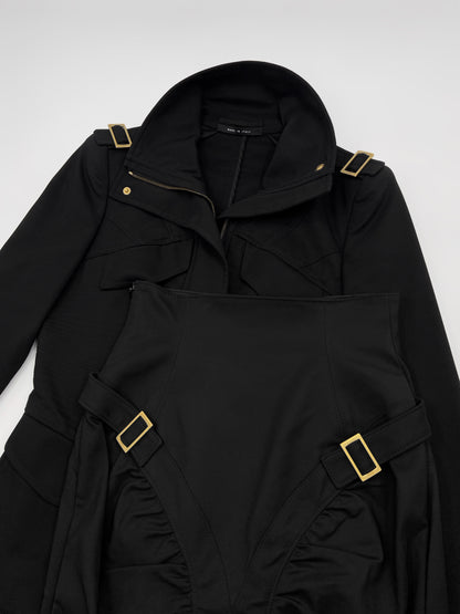 Gucci Fall 2003 Tom Ford Epaulettes Military Jacket Ruched Pencil Skirt Suit Set 38