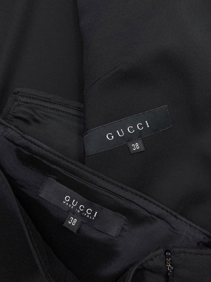 Gucci Fall 2003 Tom Ford Epaulettes Military Jacket Ruched Pencil Skirt Suit Set 38