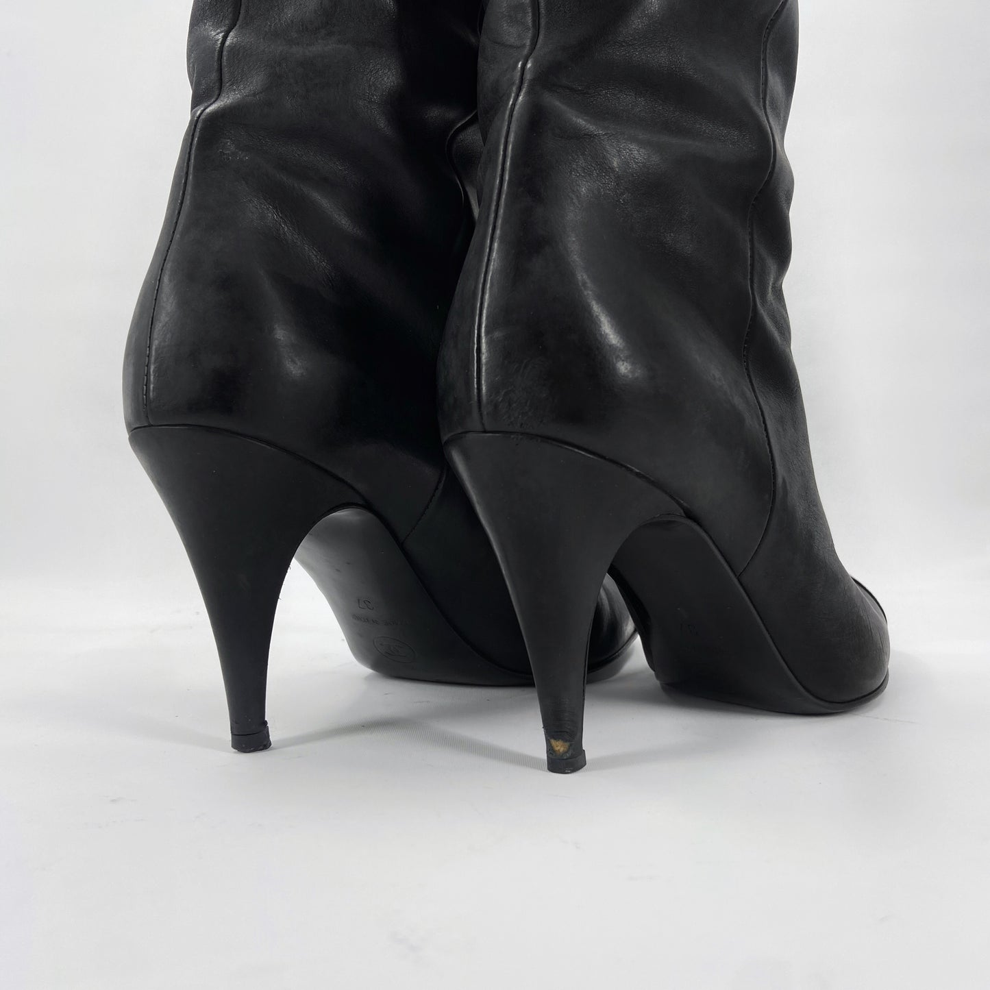 Chanel Fall 2008 Karl Lagerfeld Steel Toe Leather High Boot 37