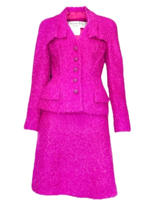 Christian Dior Fall 1997 John Galliano Fuschia Mohair Bar Jacket Skirt Suit