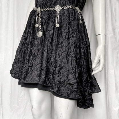 Gianni Versace Spring 1994 Runway Wrinkled Black Silk Eyelet Dress Set