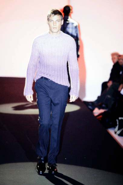 Gucci Fall 1998 Tom Ford Menswear Purple Ombré Heavyweight Knit Turtleneck Sweater L