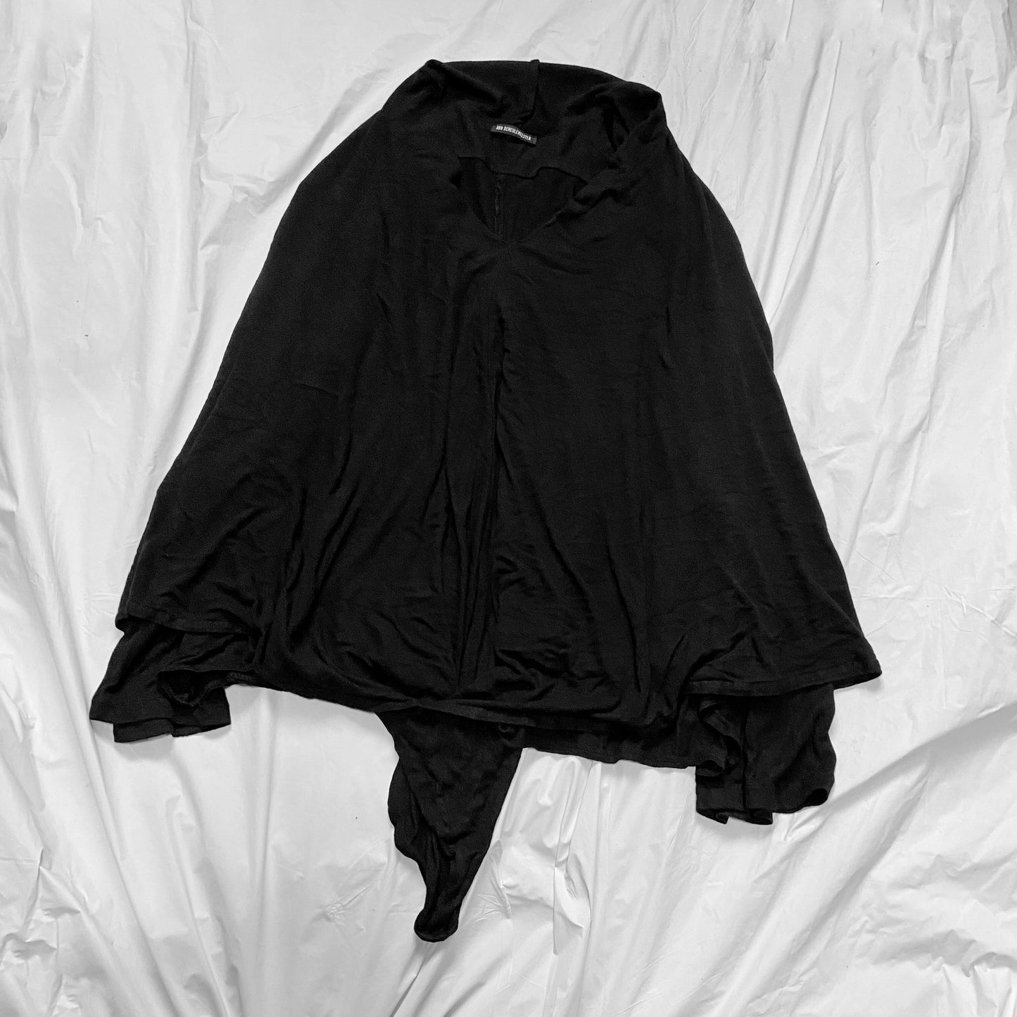 Ann Demeulemeester Fall 2002 Hooded Blouse + Suede Leather Belt Skirt Set