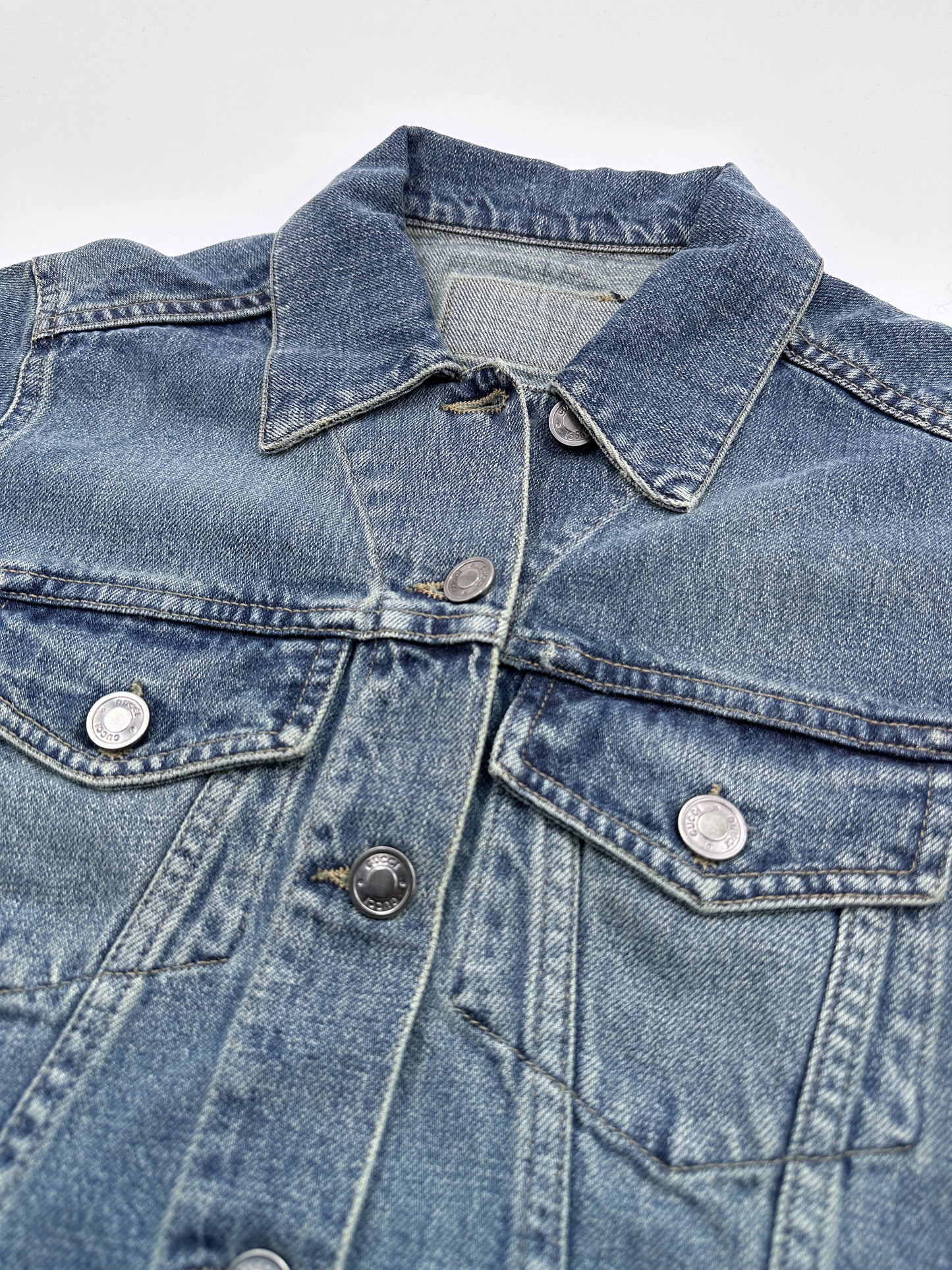 Gucci Spring 2001 Tom Ford Light Blue Denim Cropped Jacket Jeans Set 38