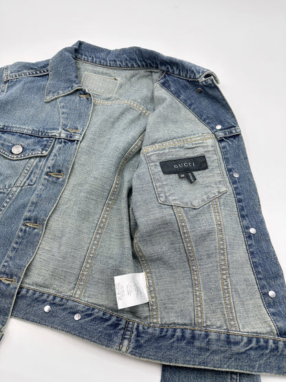 Gucci Spring 2001 Tom Ford Light Blue Denim Cropped Jacket Jeans Set 38