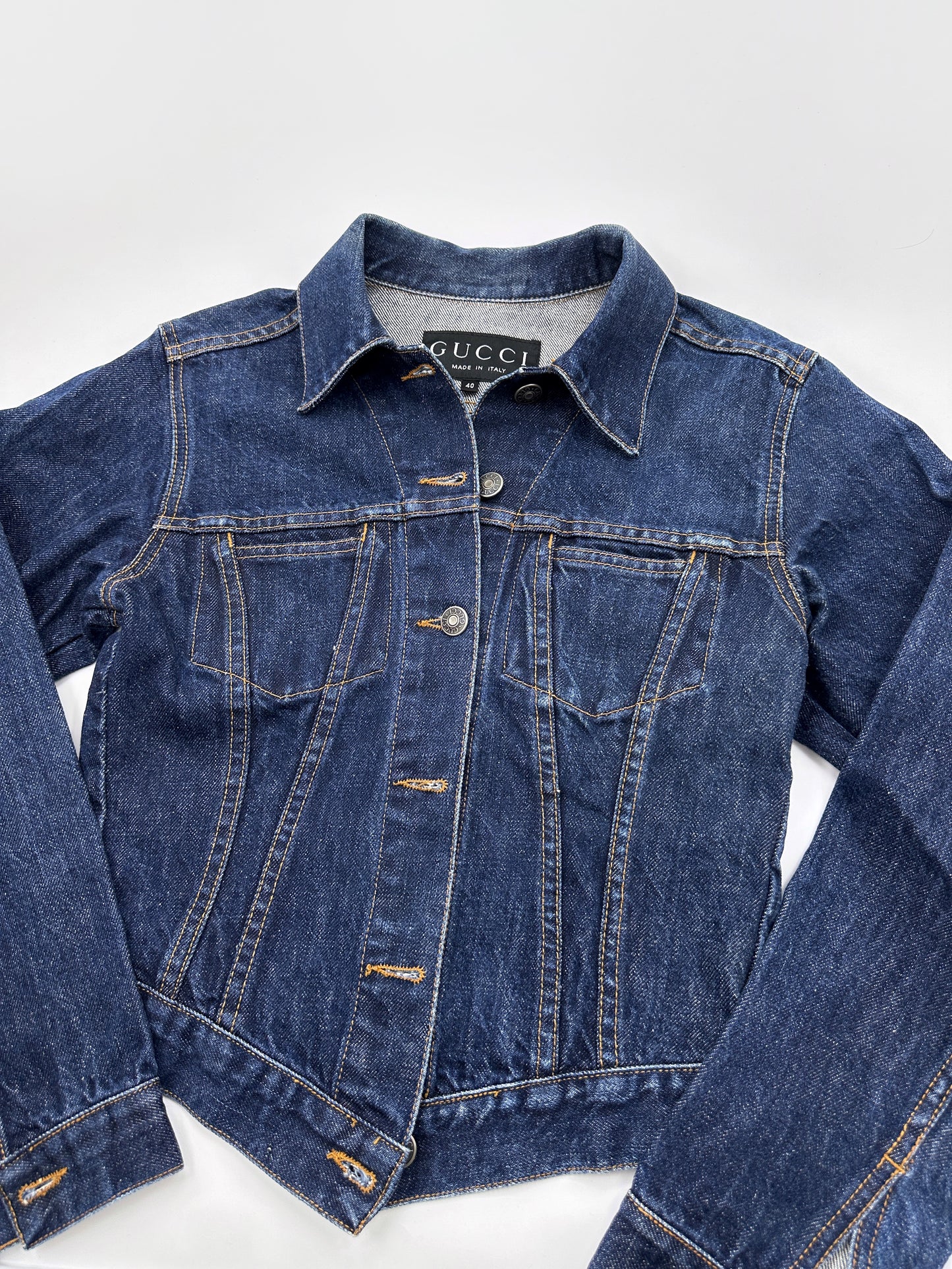 Gucci Spring 1998 Tom Ford Esther Cañadas Look#32 Raw Denim Jacket 40