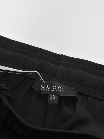 Gucci Spring 2004 Tom Ford Black Webbing Striped Crepe de Chine Silk Bomber Jacket pants tracksuit 38