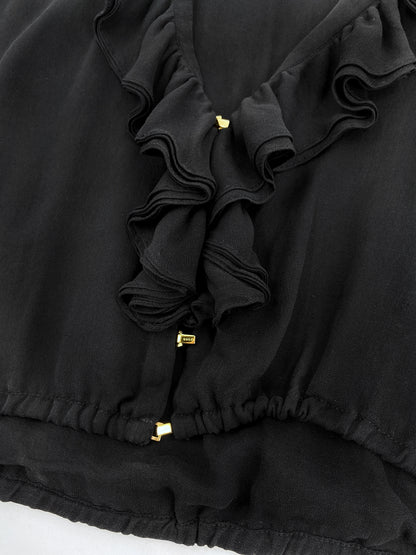 Gucci Fall 2000 Tom Ford Runway Black Ruffled Plunge Silk Blouse