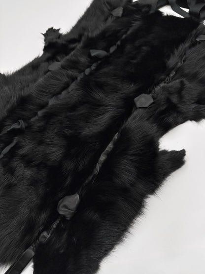 FINALE Gucci Fall 2002 Tom Ford Black Fitch Fur Pelt Stole with Leather & Silk Satin Ribbons