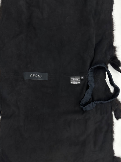 FINALE Gucci Fall 2002 Tom Ford Black Fitch Fur Pelt Stole with Leather & Silk Satin Ribbons