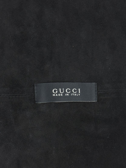 FINALE Gucci Fall 2002 Tom Ford Black Fitch Fur Pelt Stole with Leather & Silk Satin Ribbons