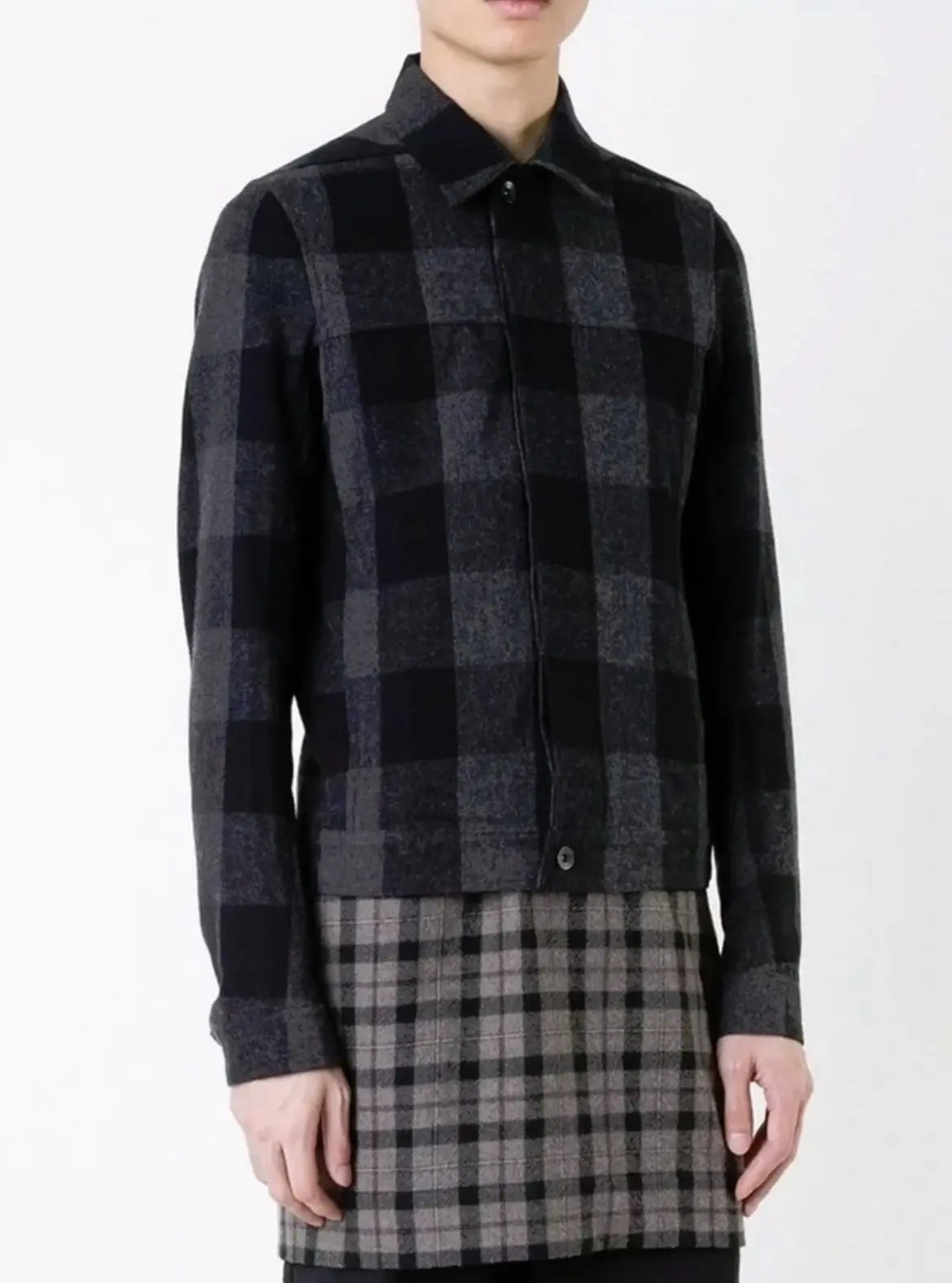 Rick Owens Fall 2016 Mainline Mastodon Checkered Plaid Wool Sample Colourway Workers Jacket 46