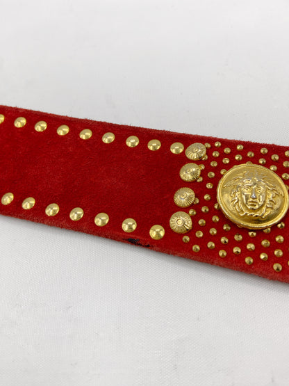 Gianni Versace 90s Red Suede Gold Studded Belt 30