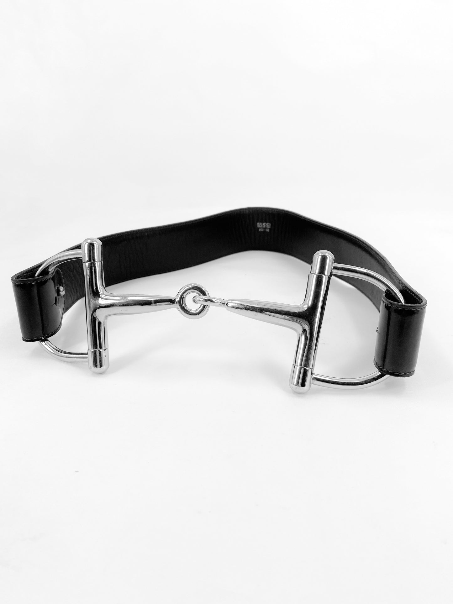 Gucci Fall 1995 Tom Ford Iconic Black Oversized Horsebit Patent Leather Belt 32