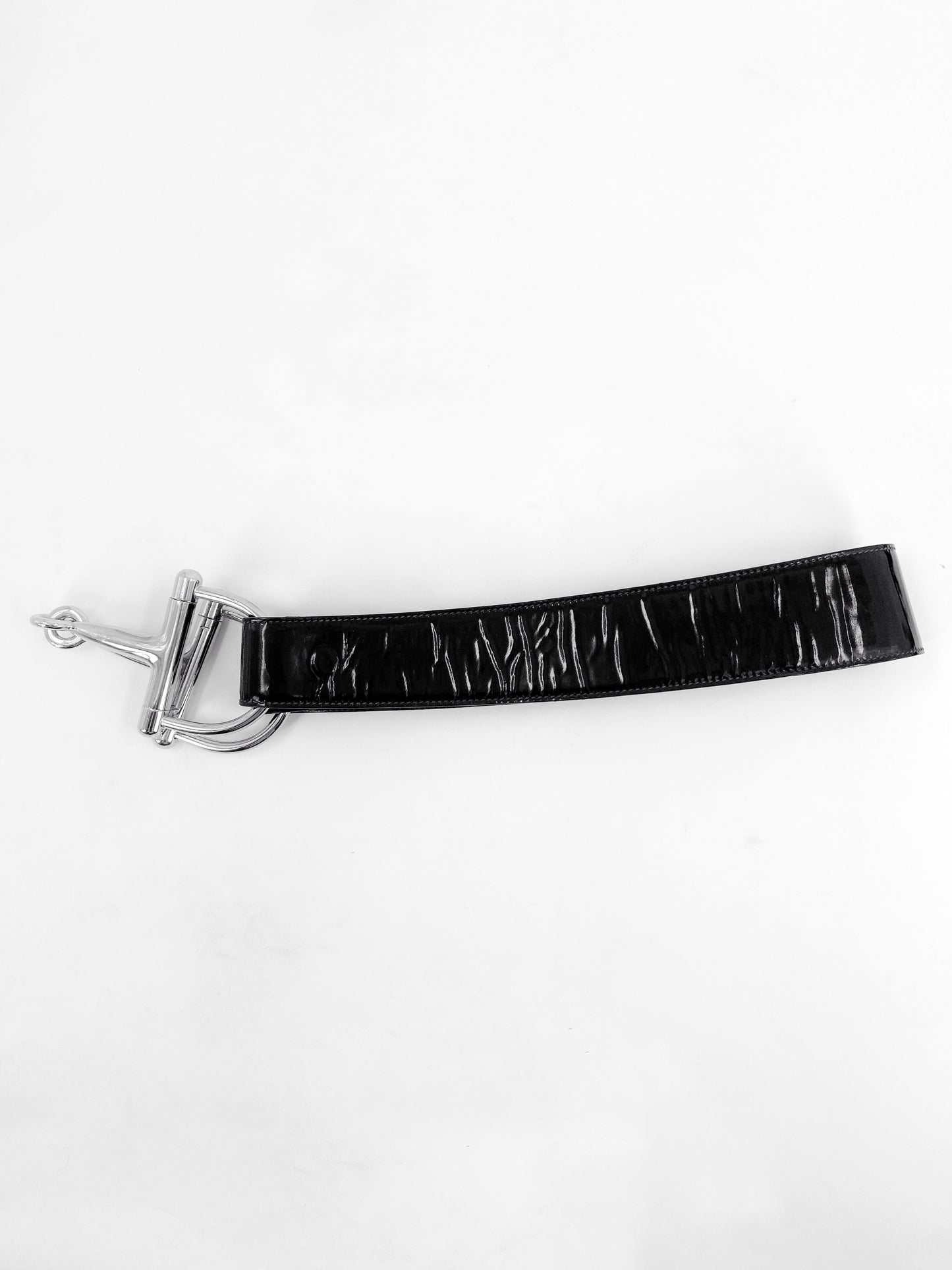 Gucci Fall 1995 Tom Ford Iconic Black Oversized Horsebit Patent Leather Belt 32