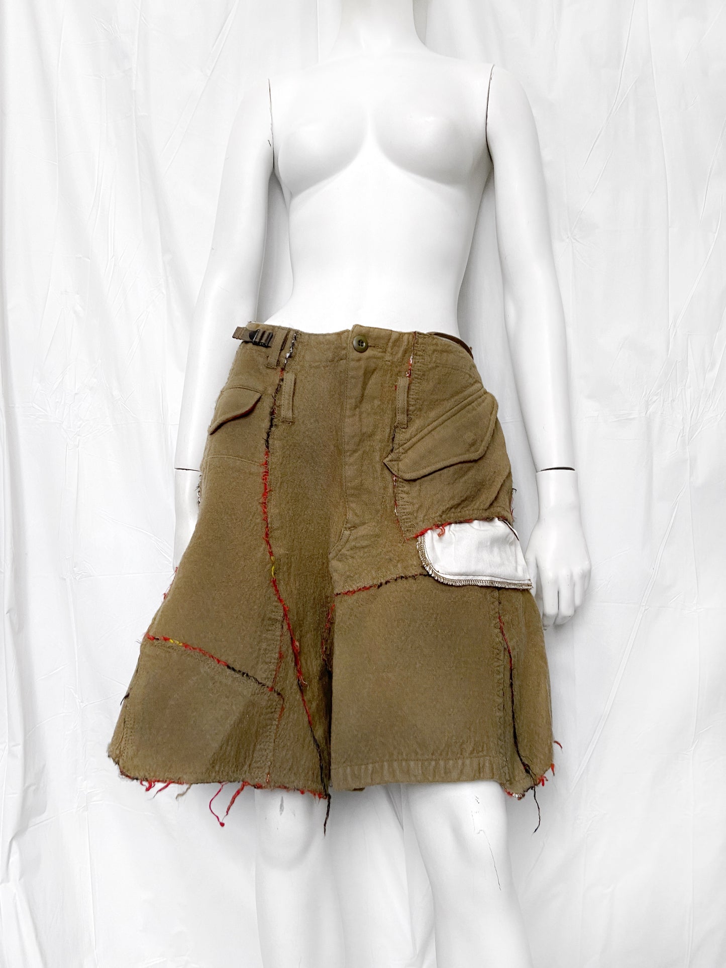 Junya Watanabe Fall 2006 Reconstructed Distressed Wool Blend Military Skirt S