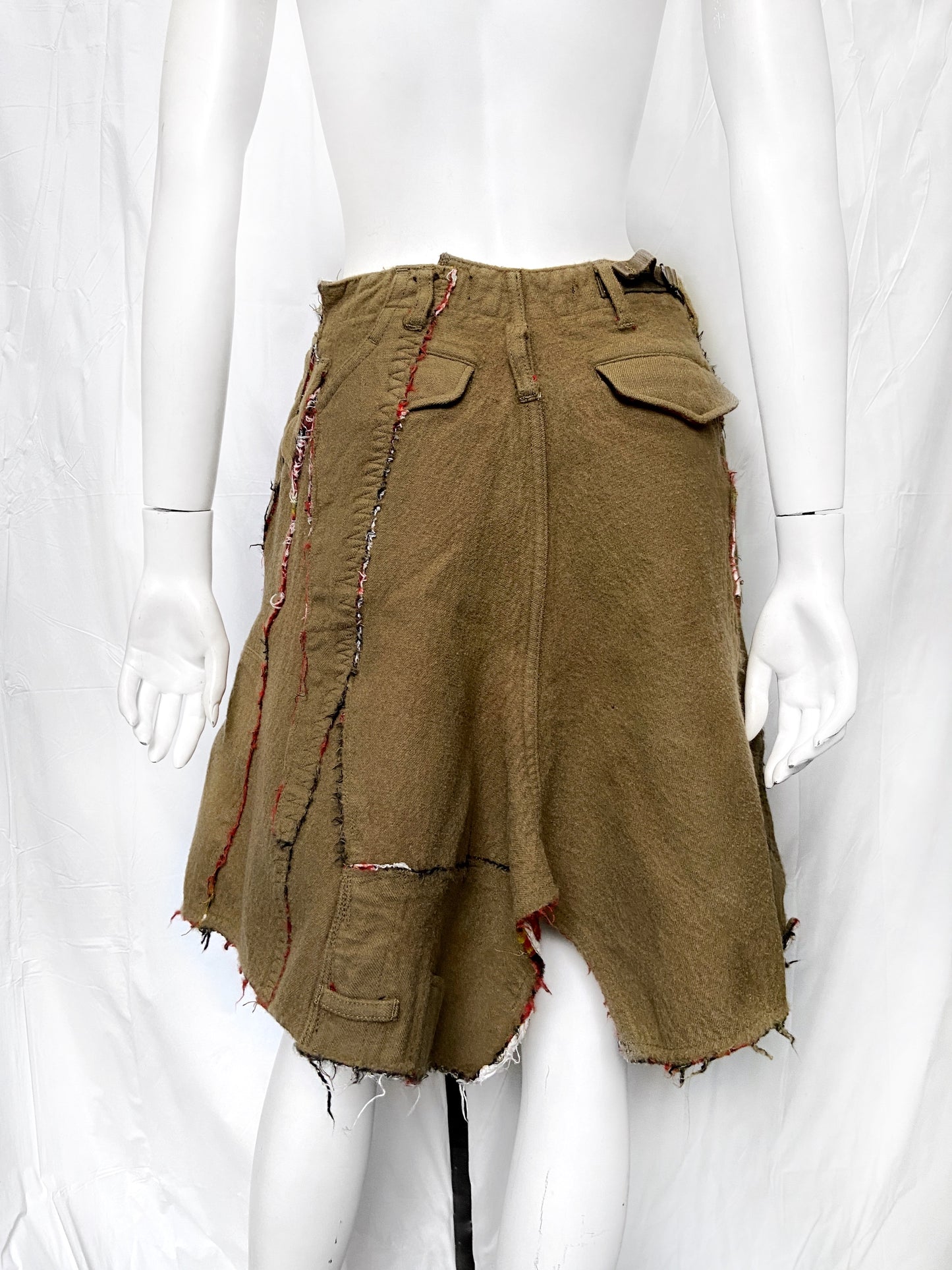 Junya Watanabe Fall 2006 Reconstructed Distressed Wool Blend Military Skirt S