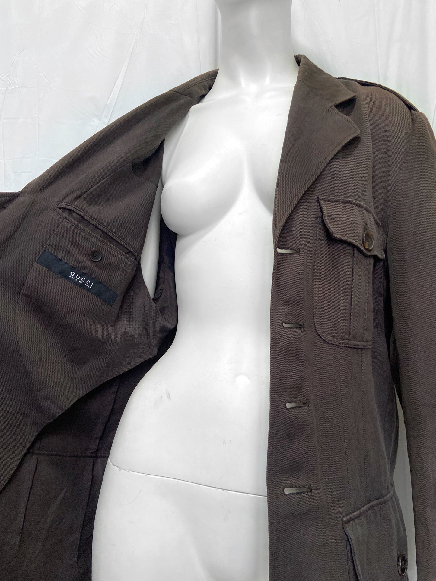 Gucci Spring 2003 Tom Ford Brown Military Jacket Coat 52