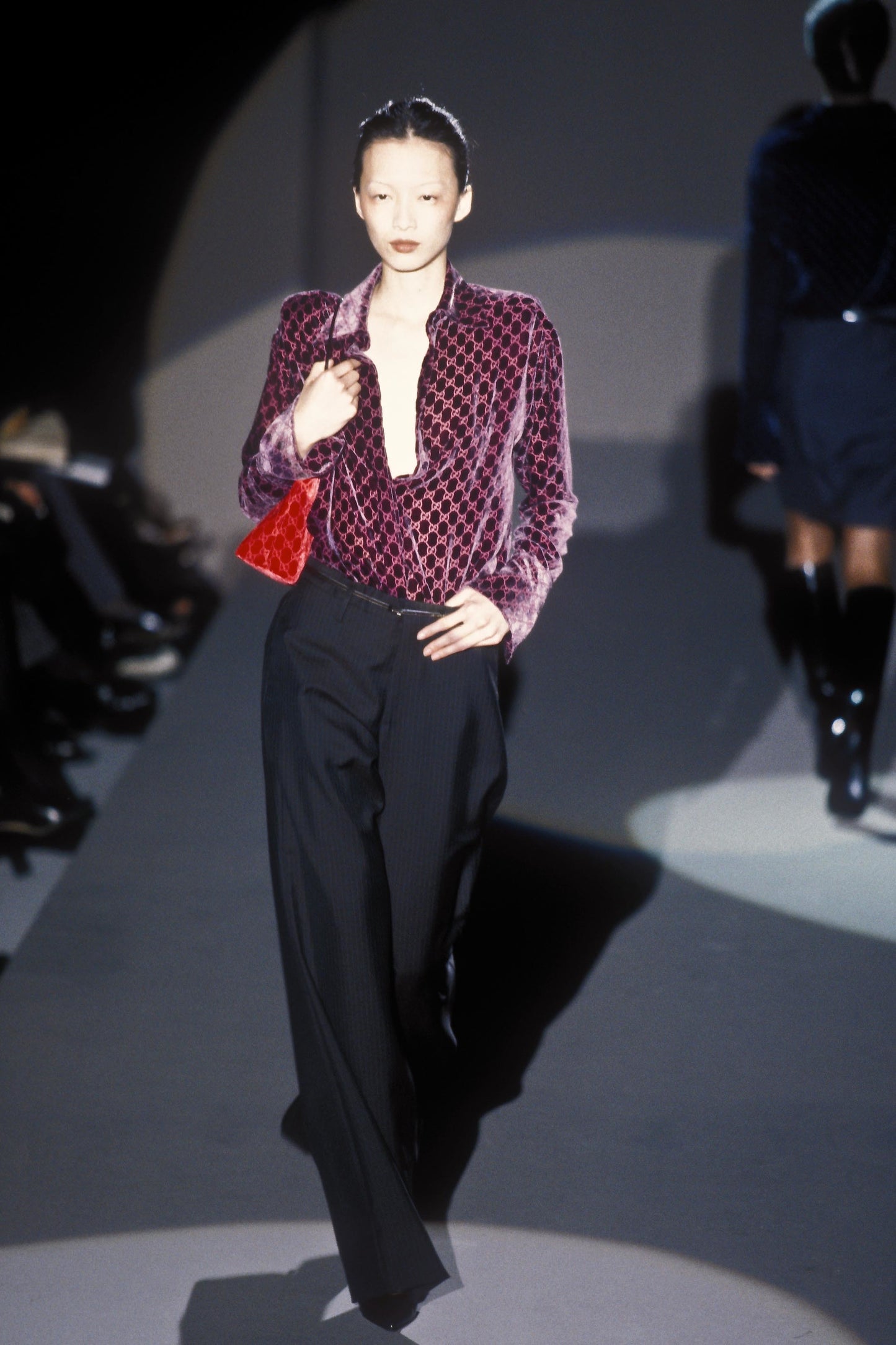 Gucci Fall 1997 Tom Ford Rihanna Red Monogram Velvet Handbag