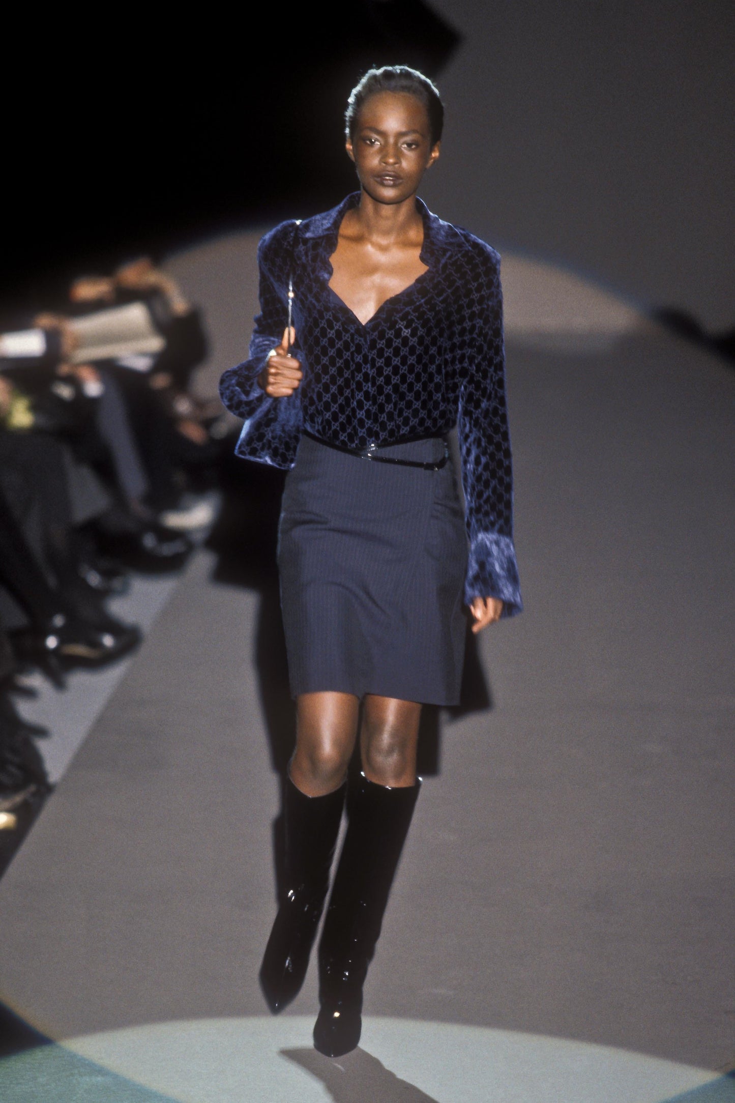 Gucci Fall 1997 Tom Ford Navy Monogram Velvet Scarf