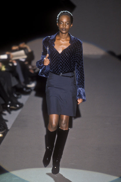 Gucci Fall 1997 Tom Ford Navy Monogram Velvet Scarf