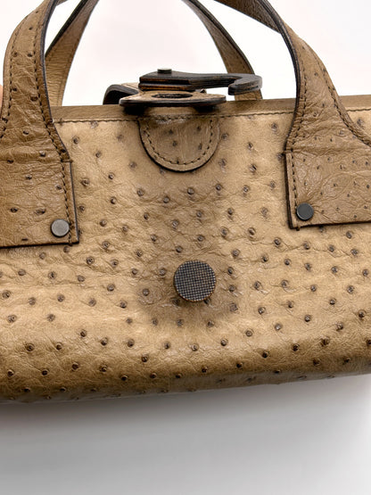 Gucci Fall 2002 Tom Ford Light Bark Beige Ostrich Leather Wooden Hook Doctors Bag Handbag