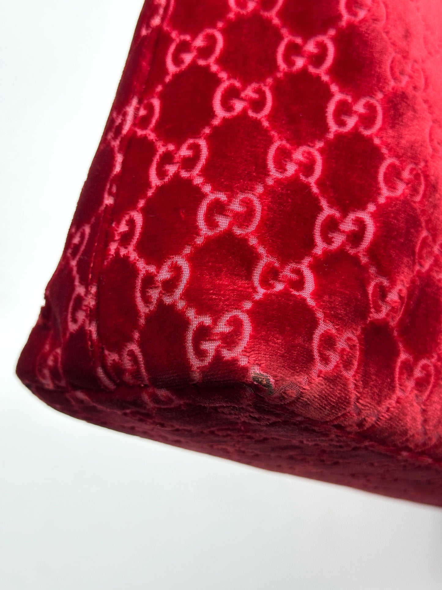 Gucci Fall 1997 Tom Ford Rihanna Red Monogram Velvet Handbag