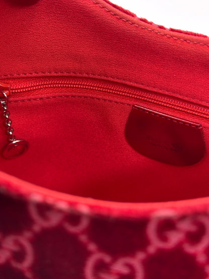 Gucci Fall 1997 Tom Ford Rihanna Red Monogram Velvet Handbag