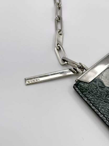 Gucci Spring 2000 Tom Ford Green & Silver Ostrich Leg Leather Chain Link Slim Clasp Clutch Bag