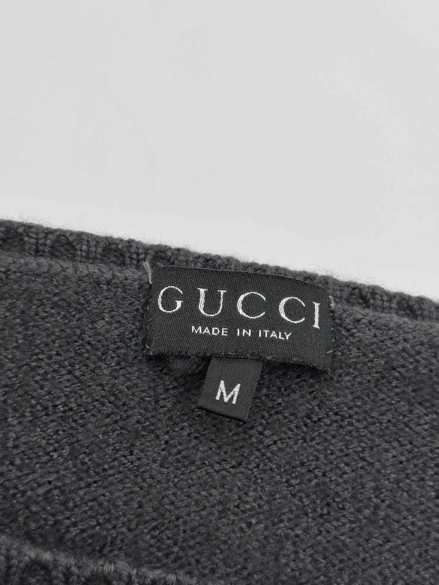 Gucci Fall 1997 Tom Ford Shoulder Metal Emblem Cropped Wool blend Sweater M