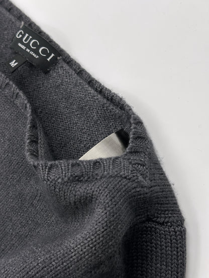Gucci Fall 1997 Tom Ford Shoulder Metal Emblem Cropped Wool blend Sweater M