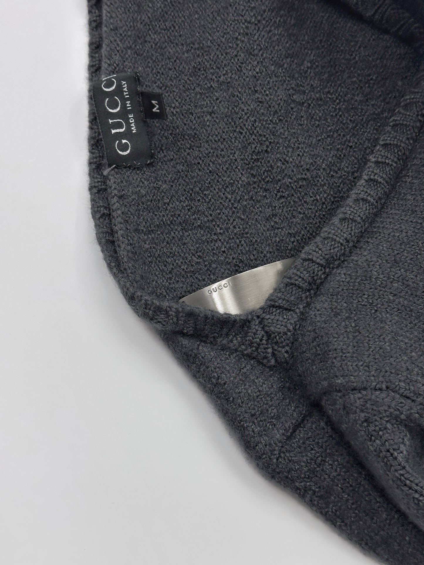 Gucci Fall 1997 Tom Ford Shoulder Metal Emblem Cropped Wool blend Sweater M