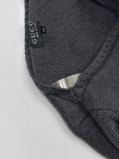 Gucci Fall 1997 Tom Ford Shoulder Metal Emblem Cropped Wool blend Sweater M