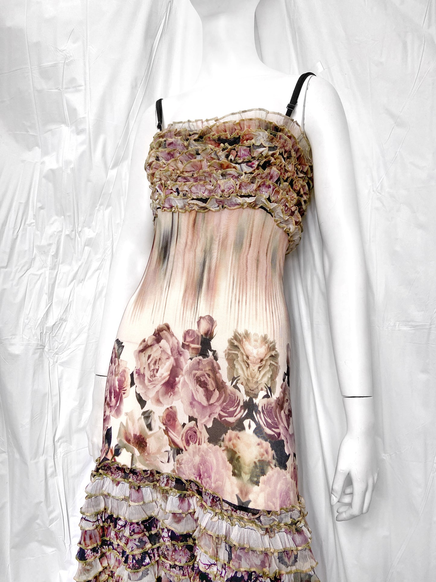 Jean Paul Gaultier Spring 2011 Ruched Floral Mesh Dress S