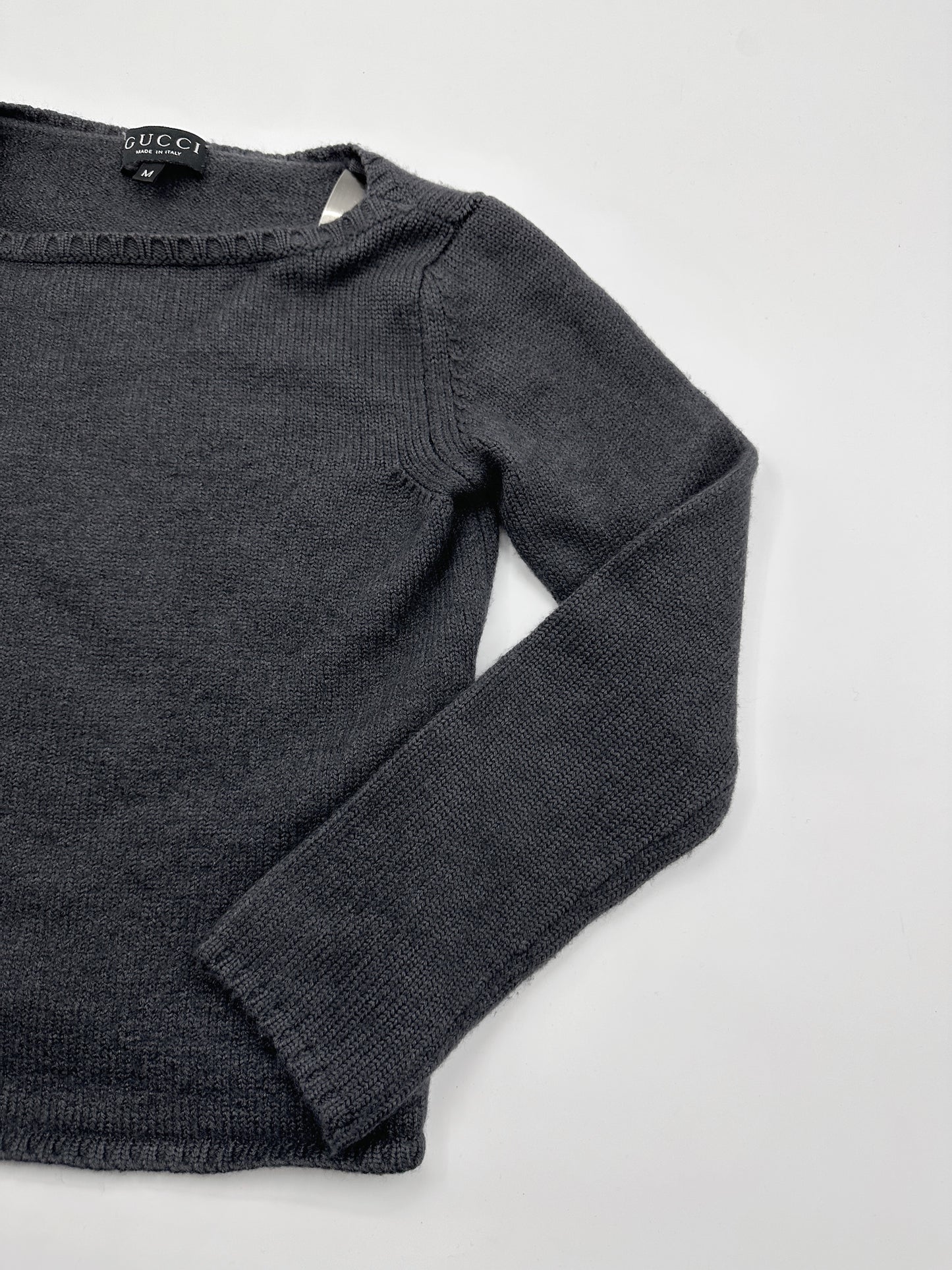 Gucci Fall 1997 Tom Ford Shoulder Metal Emblem Cropped Wool blend Sweater M