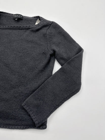 Gucci Fall 1997 Tom Ford Shoulder Metal Emblem Cropped Wool blend Sweater M