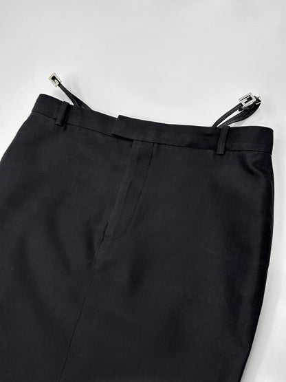 Gucci Spring 1998 Tom Ford Look #38 Swarovski G-String Leather Strap Black Pencil Skirt 42