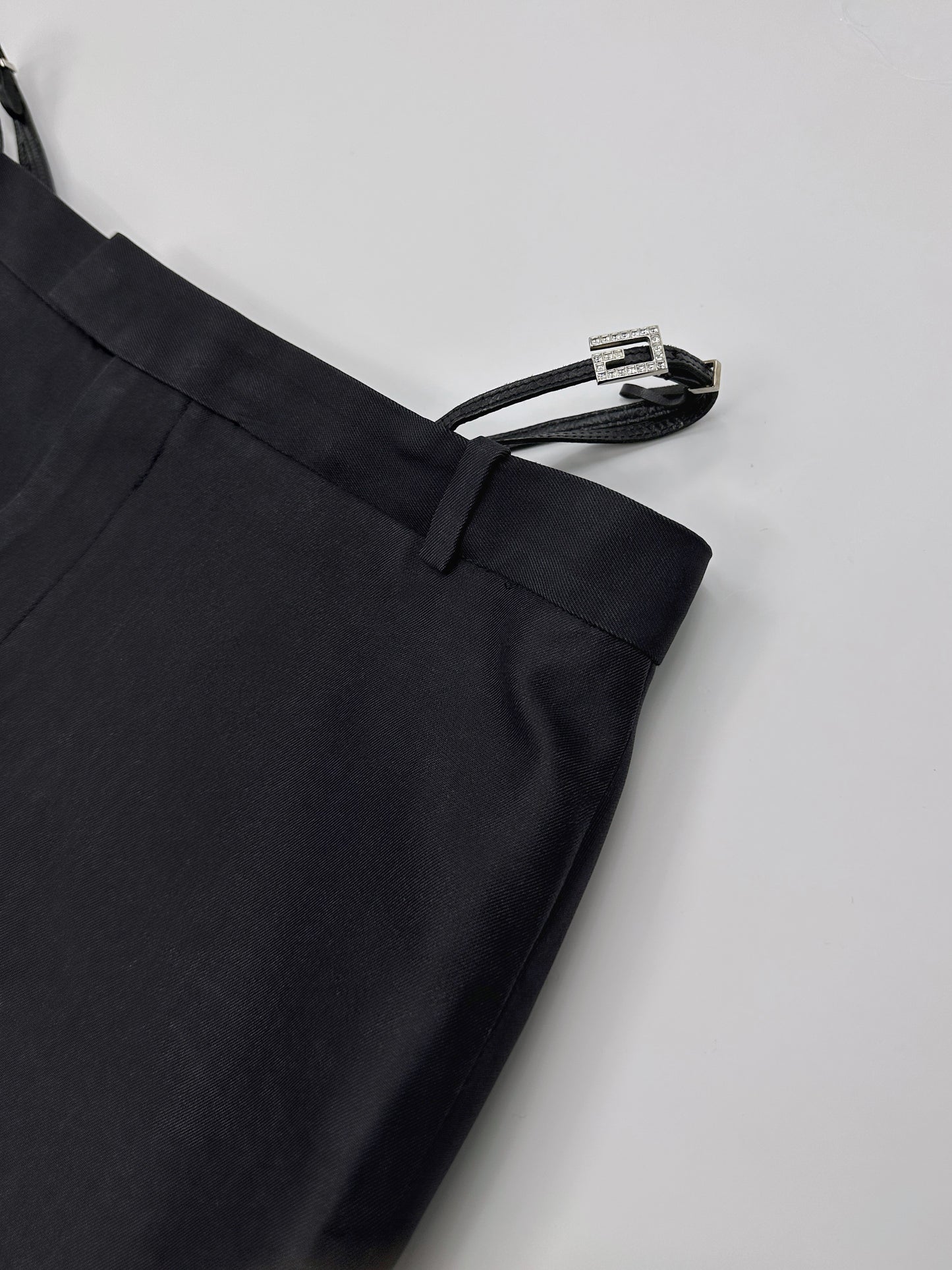 Gucci Spring 1998 Tom Ford Look #38 Swarovski G-String Leather Strap Black Pencil Skirt 42