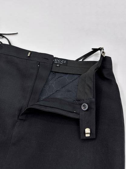 Gucci Spring 1998 Tom Ford Look #38 Swarovski G-String Leather Strap Black Pencil Skirt 42