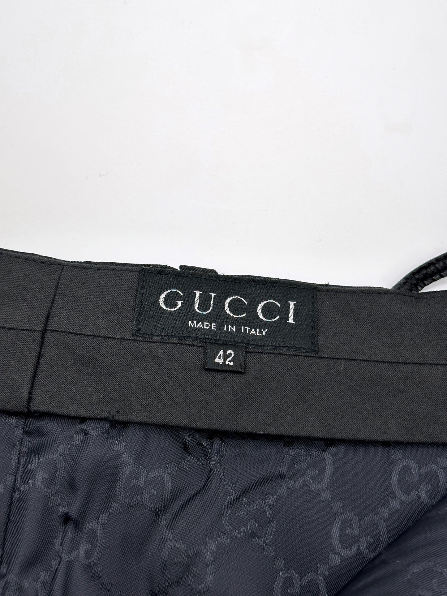 Gucci Spring 1998 Tom Ford Look #38 Swarovski G-String Leather Strap Black Pencil Skirt 42