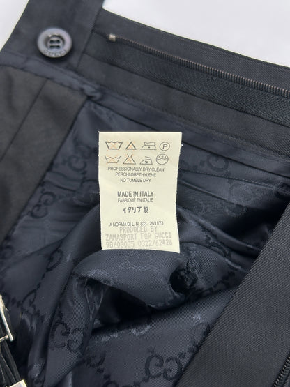 Gucci Spring 1998 Tom Ford Look #38 Swarovski G-String Leather Strap Black Pencil Skirt 42