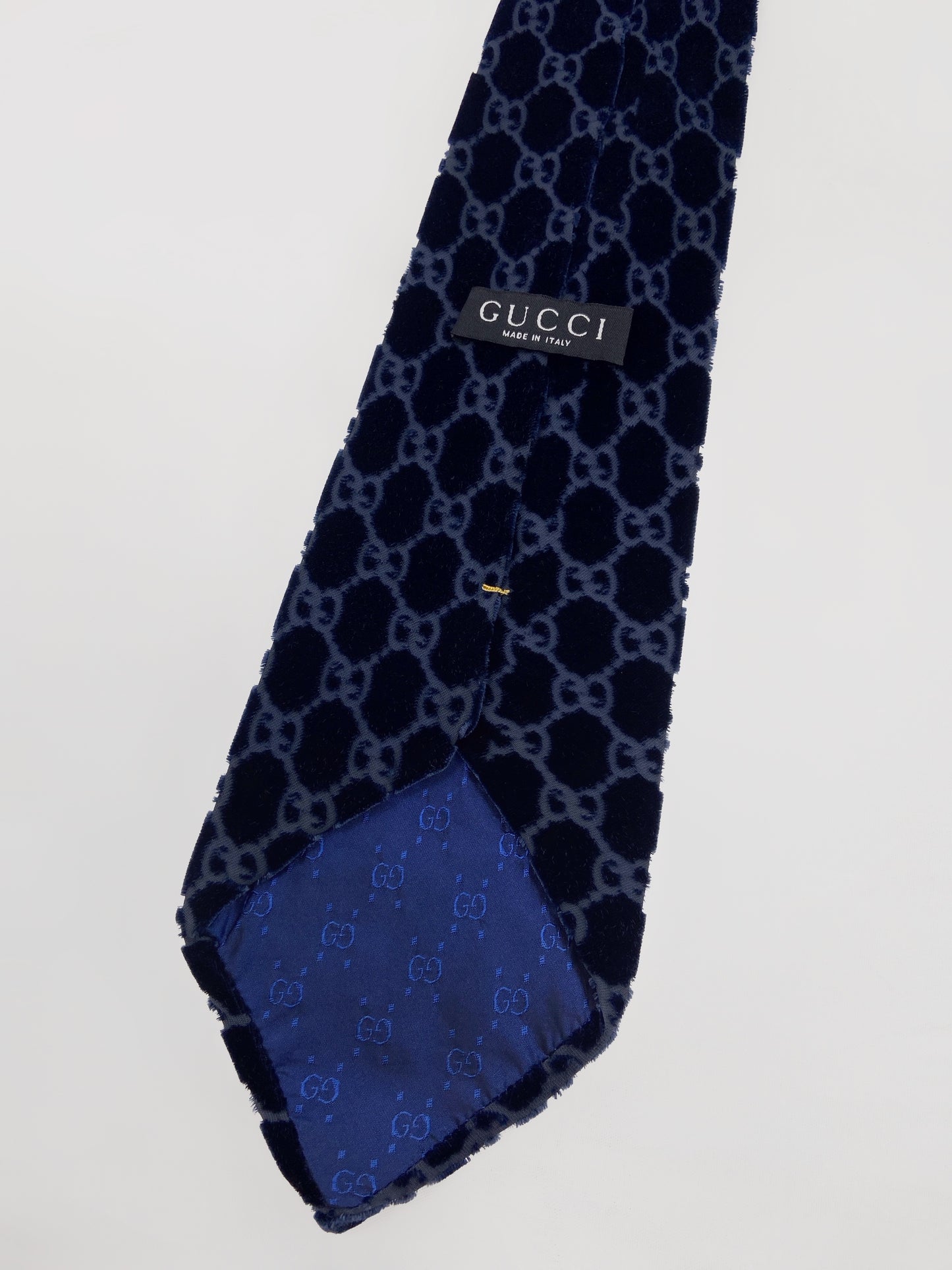 Gucci Fall 1997 Tom Ford Navy Monogrammed Velvet Silk Tie