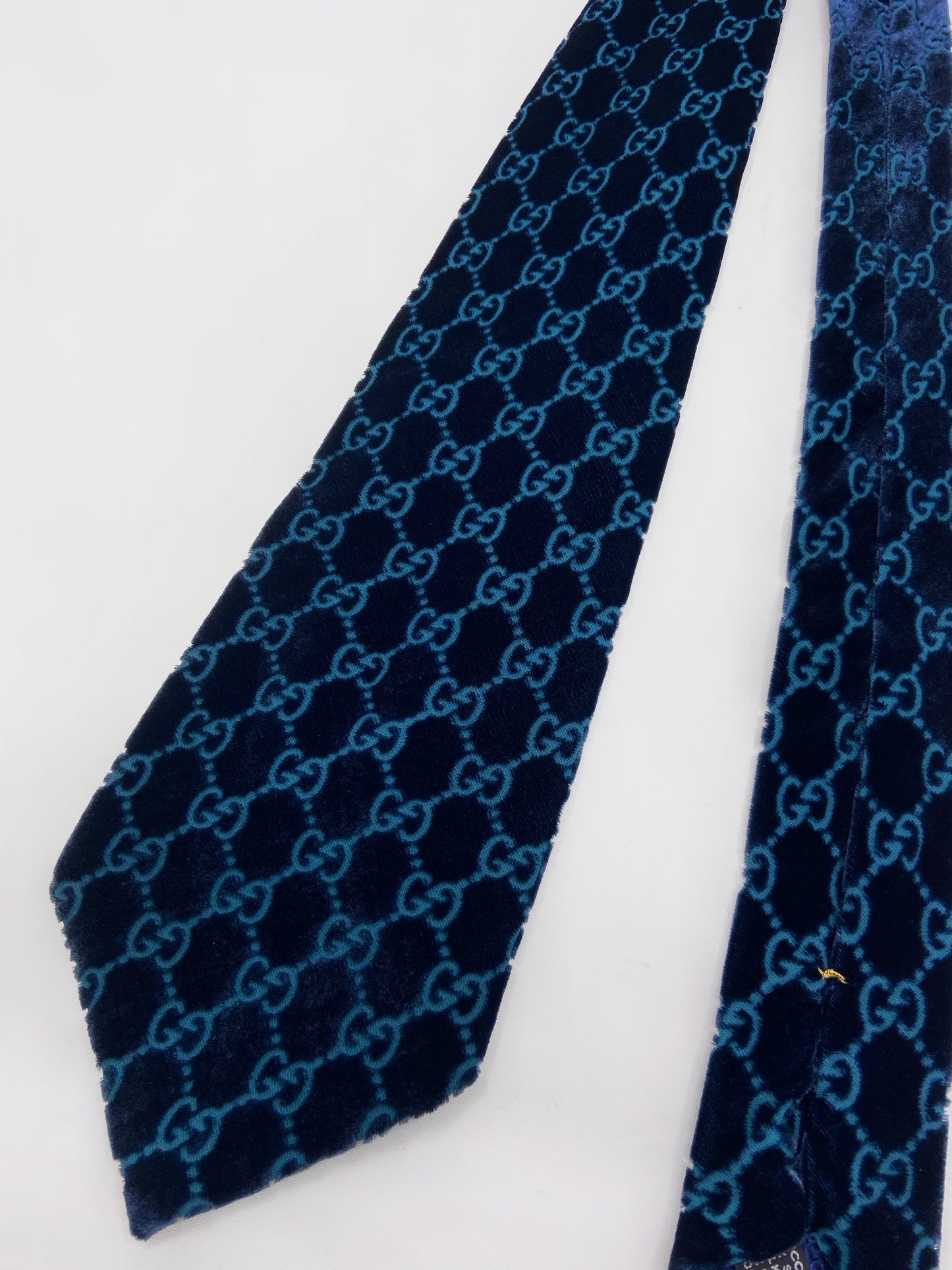 Gucci Fall 1997 Tom Ford Turquoise Monogrammed Velvet Silk Tie