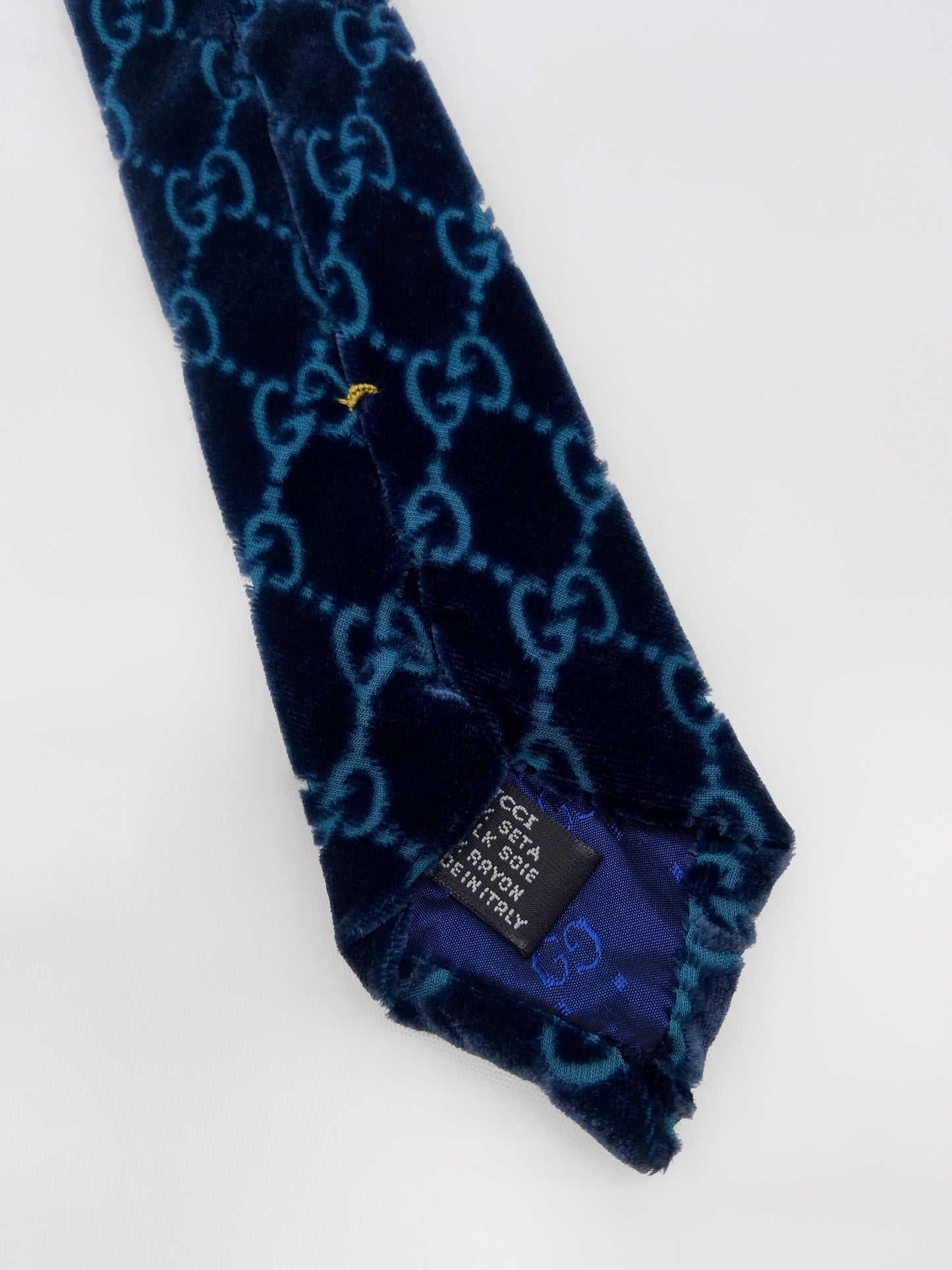 Gucci Fall 1997 Tom Ford Turquoise Monogrammed Velvet Silk Tie